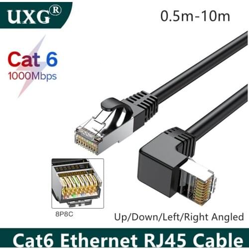 10m 8m 5m 3m 1m RJ45 cable 26AWG CAT6 UTP Side Angled L Shape RJ45 Patch Cord Shape Ethernet Cable Lan Cable Gigabit CAT6 Elbow