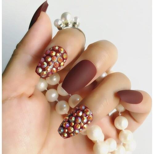 Luxury Fake Nails Jelly light brown Stiletto False Nails Art Tips 3D AB Rhinestones Fake Nails Press on Daily Wear Many Options