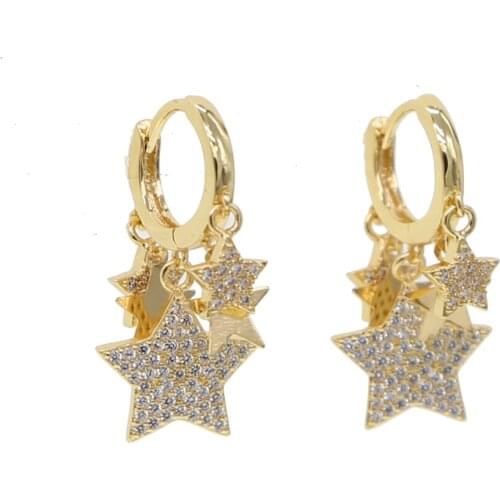 Gold silver Color cute mini cz star Dangle Earring with Shiny clear cz Different sizes star For Women luxury charm party Jewelry