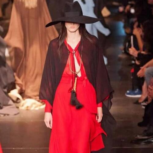 Lihua Big Brim Hat ,Women 's Wave Wool Felt Bowler Hats ,6 Inch Large Eaves Beach Top Caps , Performance Show Cap