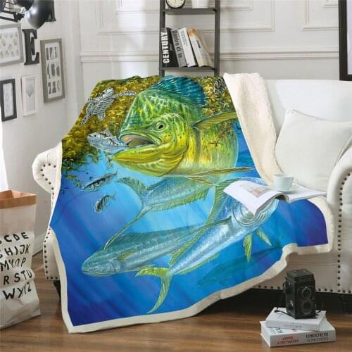 Fish super black bass fish blanket 3D Sherpa Blanket Sofa Couch Quilt Cover Travel Bedding Velvet Plush Throw Fleece Blanket 002