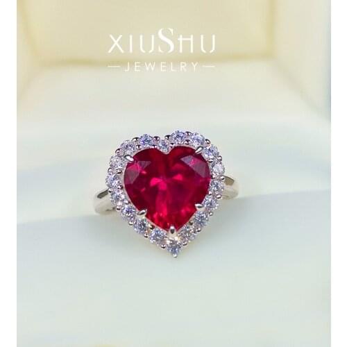 Charms 100% 925 Sterling Silver 10*10MM 5CT Heart Ruby Pink Gemstone High Carbon Diamond Rings For Women Fine Jewelry