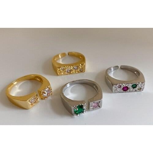 U-Magical Multicolor Contrast Cubic Zircon Ring for Women Delicate Open Adjustable Golden Elegant Metal Earring Gift Jewellery