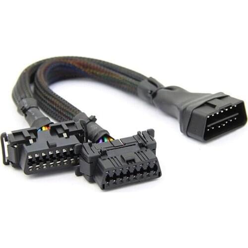 2 iN 1 OBD2 Extension Cable OBDII Male to 2 Female Splitter Car Computer Connection Conversion Plug Socket 30CM