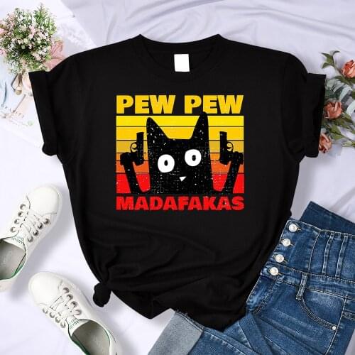 Street Fashion Pew Pew Madafakas T-Shirts Womens Fashion Tee Clothes Tshirt Summer Cotton Tops Hip Hop Crewneck Women T-Shirt