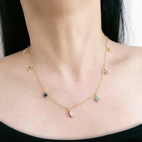 Funmode High Quality Star Moon Pendant Copper Link Chain Necklace For Women Girl Gifts Colar Feminina FN57