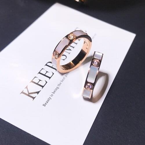YUN RUO 316 L Titanium Steel Jewelry Mosaic Zircon CZ Shell Ring Anniversary Weeding Rose Gold Fashion Woman Gift Never Fade