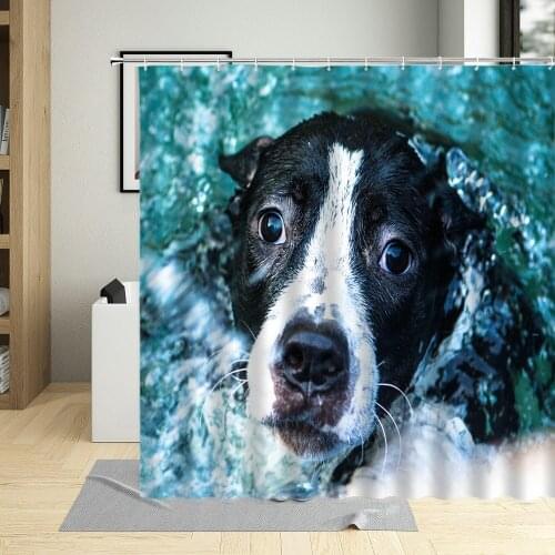 Cute Fun Animals Shower Curtain Dog Polar Bear Water Down Scenery Bathroom Decor Bathtub Screens Hanging Curtain Sets Polyester