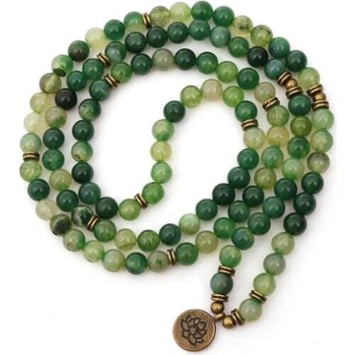 Yellow 108 beads 8mm elastic adjustable Lotus life tree Buddha OM eye Chakra Reiki agate Onyx Yoga Bracelet necklace 5h4d