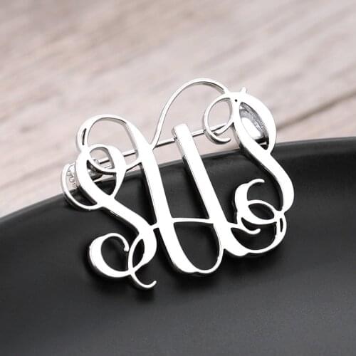 Custom Monogram Brooch Customized Brooch Jewelry Gold Silver Color Initial Letter Lapel Stainless Steel Name Brooches For Women