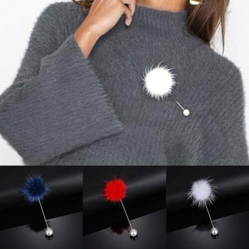 2020 New Cute Charm Simulated Pearl Brooch Pins For Women Korean Fur Pompom Ball Piercing Lapel Brooches Collar Jewelry Gift