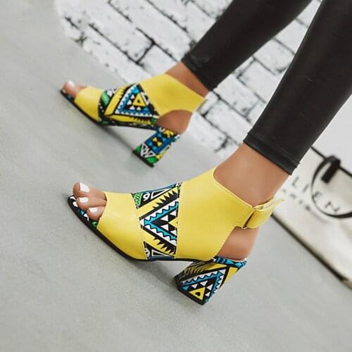 2020 New Fashion Women Stylish Print Sandals Boots Peep Toe Buckle Strap Summer High Heel Gladiator Shoes Hot Sell women shoes
