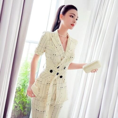 Summer Professional Commuting Womens 2021 New Fashion Two-piece Suit With Double Breasted And Short Sleeve Two Piece Set Women