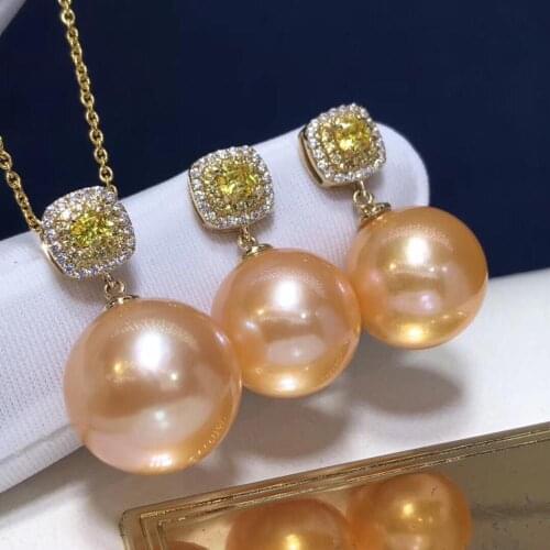 Pearl Jewelry Set Fine Jewelry 18K Gold Natural Champagne Gold Pearl 10-13mm Females Jewelry Sets for Women FIne Jewelry Sets