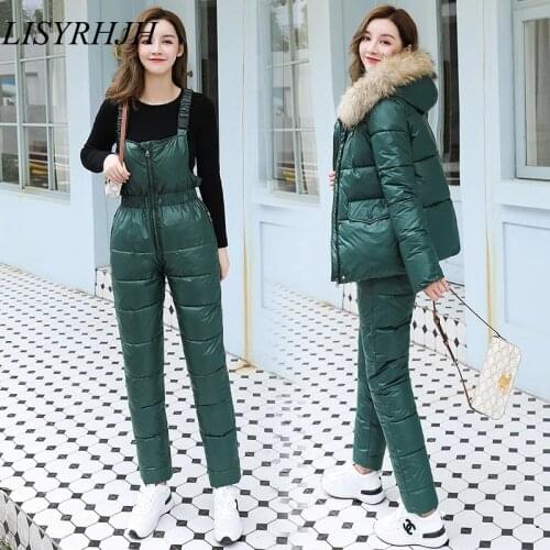 Winter Jumpsuit Women Overalls Bodysuit Jacket Parka Outdoor Snow Suits One Piece Ski Jumpsuit Skiing Pant Sets Tracksuits 2PCS