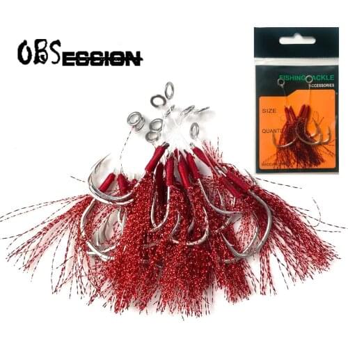 2/0 3/0 Double Assist Hook High Carbon Steel Slow Jigging Hook with Carbon Line Thread Feather Metal Twin Assist Fishing Hook