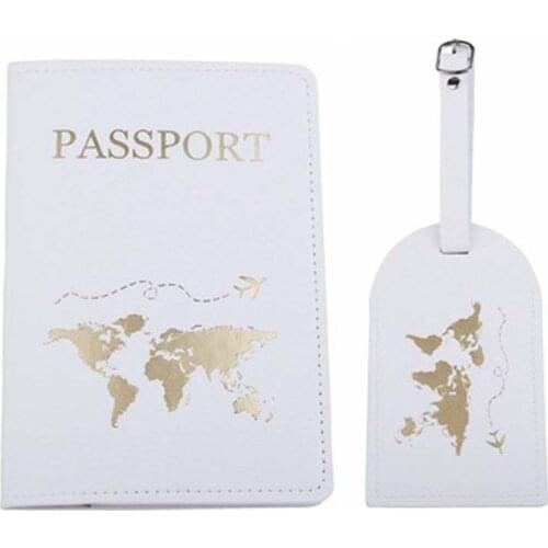 New 2pcs/set Black White Passport Cover&Luggage Tag PU Leather For Travel Accessories Case Label Tag Passport Holder