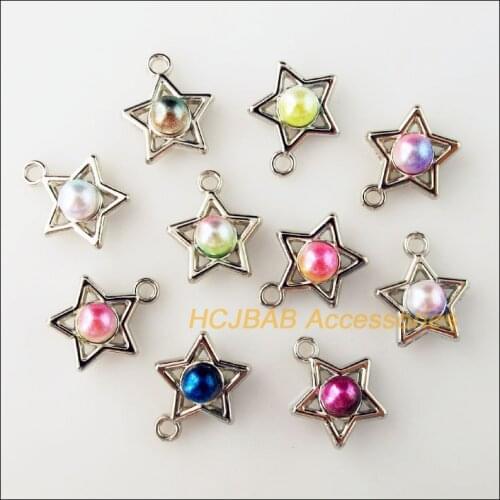 30 New Star Charms Colored Acrylic Dull Silver Plated Pendants 14.5x17mm