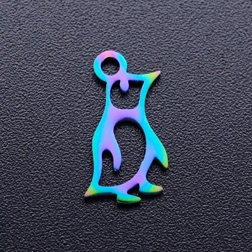 5pcs/lot 100% Stainless Steel Penguin diy Charms With Rainbow Plated Wholesale Jewelry Making Pendant Dropshipping