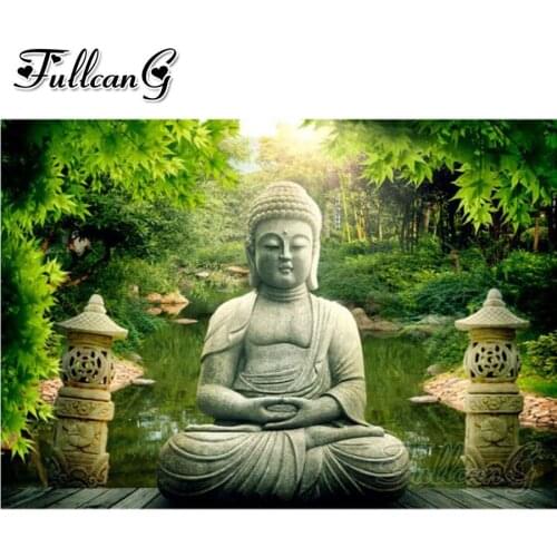 FULLCANG diy 5d diamond mosaic garden buddha icon diamond painting full square round drill diamond embroidery sale decor FC2483