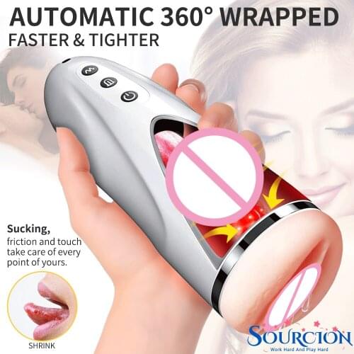 SWT Automatic Male Masturbator Cup Realistic Tip Pocket Pussy Blowjob of Tongue and Mouth Vagina Stroker Vibrating Oral Sex Toy