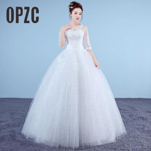 Customized White Princess Simple Wedding Dresses 2020 Lace Half Sleeve O-Neck Bridal Gown Floor-Length vestido de noiva Real