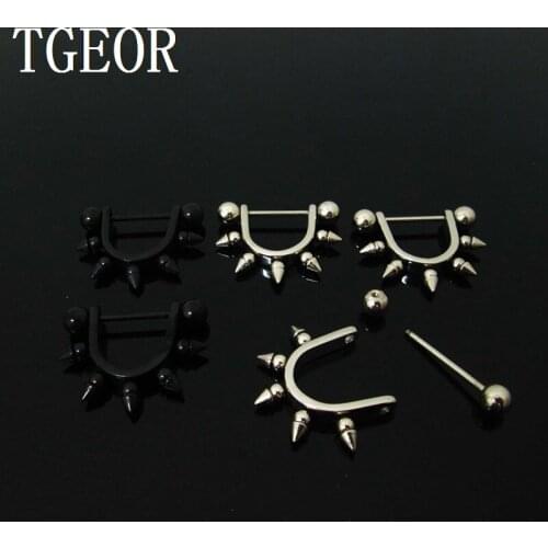 Free shipping 1 pair ear piercing earring stainless steel multi spike cones and balls piercing nipple ring Good