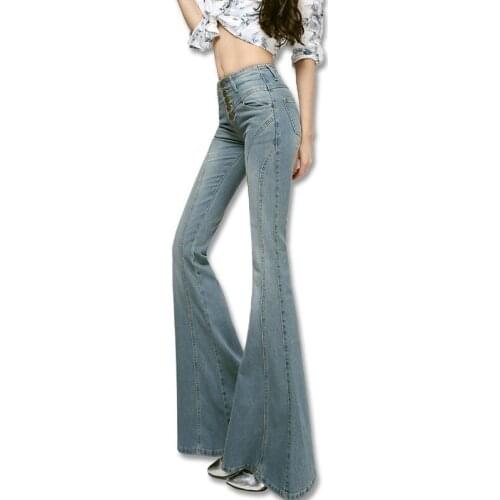 Brand Lady Slim Wide Leg Denim Flare Pants High Waist Single Breasted Women Boot Cut Jeans Trousers Autumn Winter Clothing