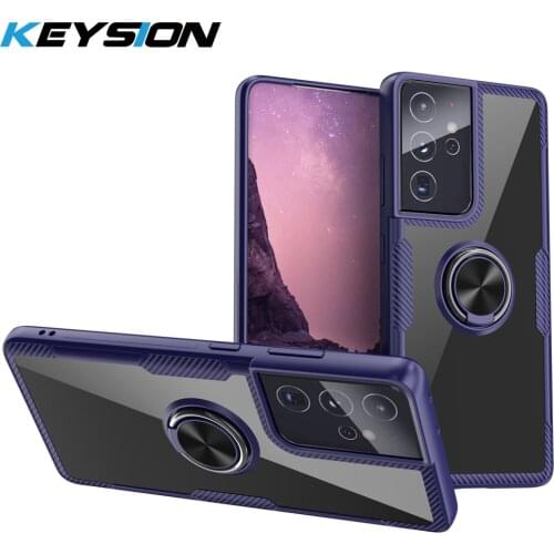 KEYSION Transparent Ring Case For Samsung S21 Ultra 5G S21+ Plus S20 FE Shockproof Phone Cover for Galaxy Note 20 Ultra A01 M31S