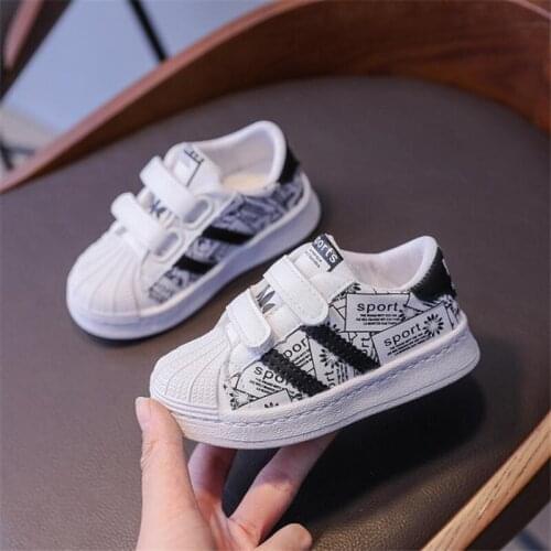 Kids New Leather Shell Head Hook&Loop Graffiti Toddler Casual Shoes Girls Comfortable Breathable Sport Walking Sneakers For Boys