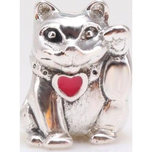 S925 Silver Lucky Red Love Lucky Cat Beads Fit Original Bracelet Pendant DIY Jewelry Charms Gift