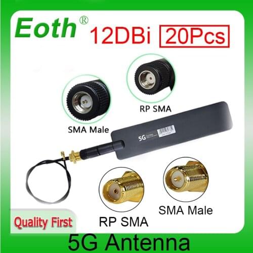 20Pcs 5G Antenna Stick 12DBi Antenna NB-LOT High Gain 600mhz-6000mhz SMA Female Male Outdoor 21cm ipex pigtail Amplifier Booster