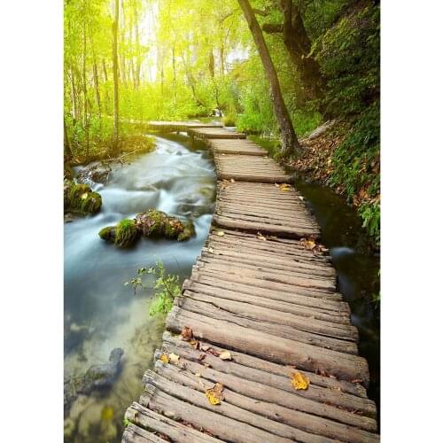 Wooden Plank Bridge Stream Forest Photography Backdrop Customized Background for Children Baby Portrait Photocall Fond Photo