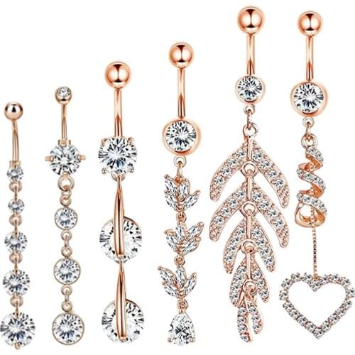Stainless steel copper zircon set belly button ring umbilical nail vacuum plated rose gold body piercing jewelry