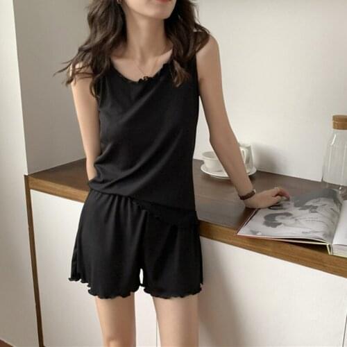 2PCS Sexy Lingerie Set Womens Pajama Set Sleeveless Top Shorts Pijama Nightwear Summer Suit Sleepwear Sets Female Pijama