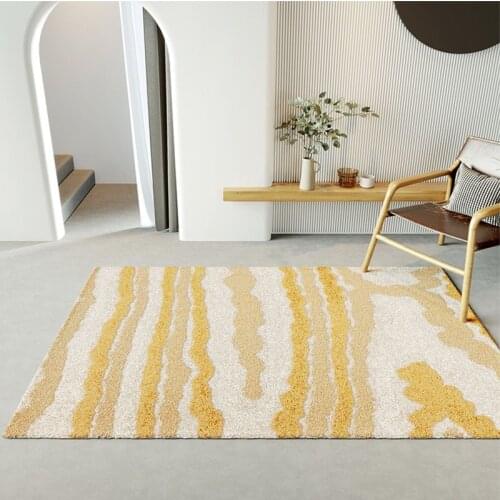 Nordic Simple Carpet White And Yellow Abstract Art Rug Carpet For Living Room Luxury Bedroom Carpet 3D Hall Mat Home Floor Decor