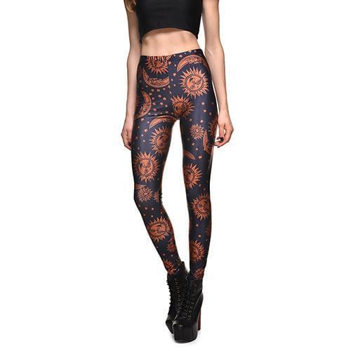 Women Fashion Legging Womens Fashion Hippie Style Sun Moon Star Printed Slim Leggings Skinny Pants leggins Slim Leggings Woman