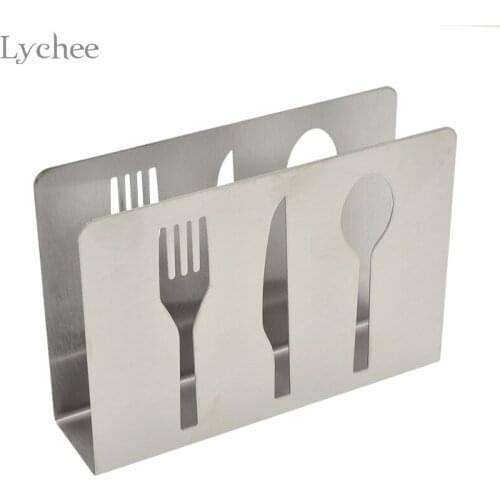 Lychee Life 1pc Creative Stainless Steel Napkin Holder Knife Fork Pattern Paper Towel Holder Home Decoration