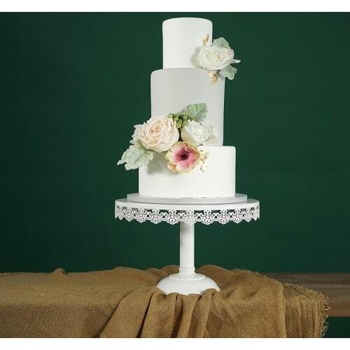 H33cm/30cm/27cm metal cake pan with lace around glass cover wedding cake stand cake display rack for birthday wedding decoration