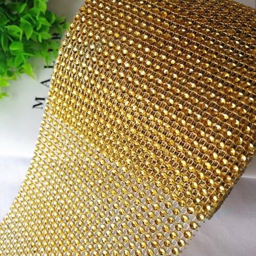 Fashion Plastic Mesh Fabric 24 Rows Shiny Mesh Trimming Rhinestones Banding for Event Decor, Gold, No Stones, Free Shipping