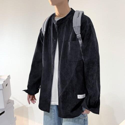 2021 Men Long Sleeve Shirts Harajuku Retro Solid Color Casual Dress Shirts