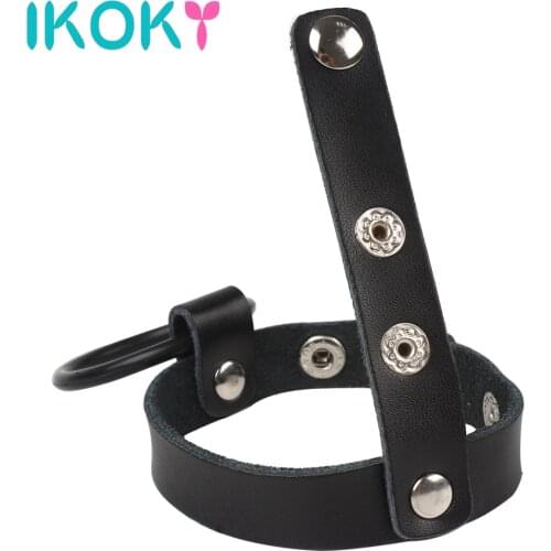 IKOKY Cock Ring Bondage Set Kit PU Leather Cockring Penis Sleeve Male Chastity Belt Device Cake Sex Toys For Men Adult Products