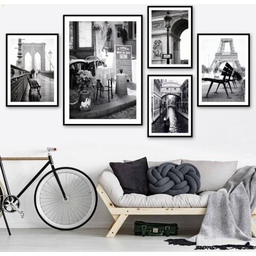 Paris Landscape Wall Art Canvas Painting Nordic Posters And Prints Black White Retro Poster Wall Pictures For Living Room