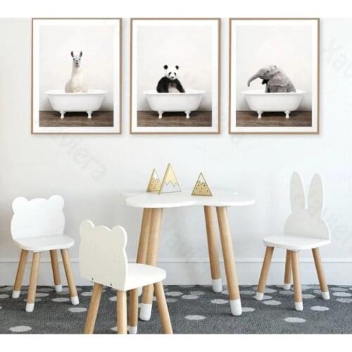 Nursery Wall Art Creative Fashion Poster Animals in Bathtub Canvas Painting HD Prints Home Decor Baby Room Living Room Frameless