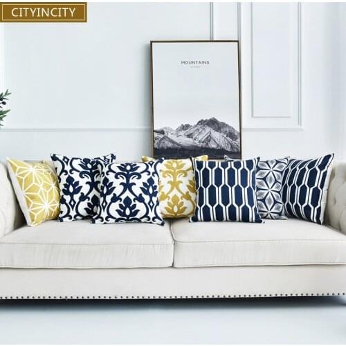 CITYINCITY European embroidered Cushion Cover Simple linen look Pillow Case decorative Pillow cover For sofa bed car seat 45x45