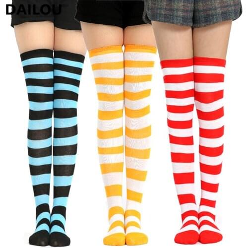 Autumn Winter Knee Socks Red White Stripes Plus Size Rainbow Socks Stage Performance Christmas Stockings Knee-Highs For Women
