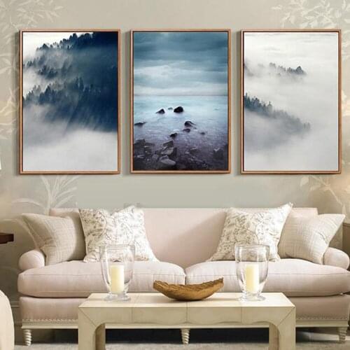 Landscape Cloud Mountain Forest Abstract Nordic Style Canvas Print Painting Wall Art Picture For Home Decoration Unframed
