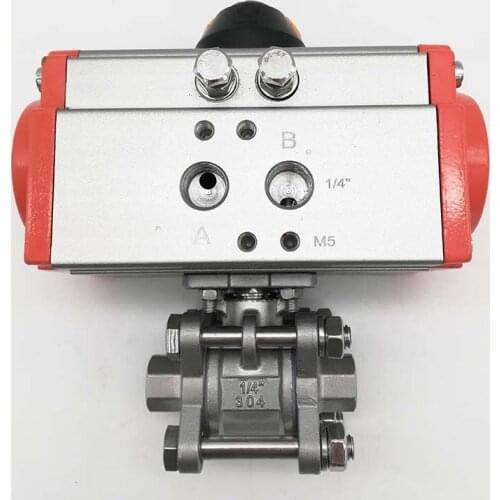 Stainless Steel 304 3-pcs Full Port 1/4" / 1/2" Pneumatic Ball Valve BSPT With Double Action Actuator PTFE seal 1.6mpa pressure