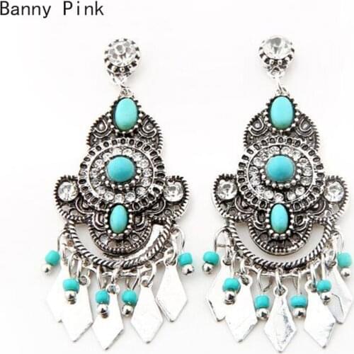 Boho Synthetic StoneLayer Alloy Pendant Stud Earrings For Women Vintage Metal Tassel Post Earring Fashion Jewelry Pendietes