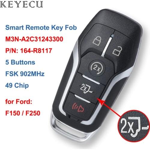 Keyecu Smart Remote Car Key Fob FSK 902MHz 49 Chip for Ford SUV F150 F250 2015 2016 2017 FCC ID: M3N-A2C31243300, P/N: 164-R8117
